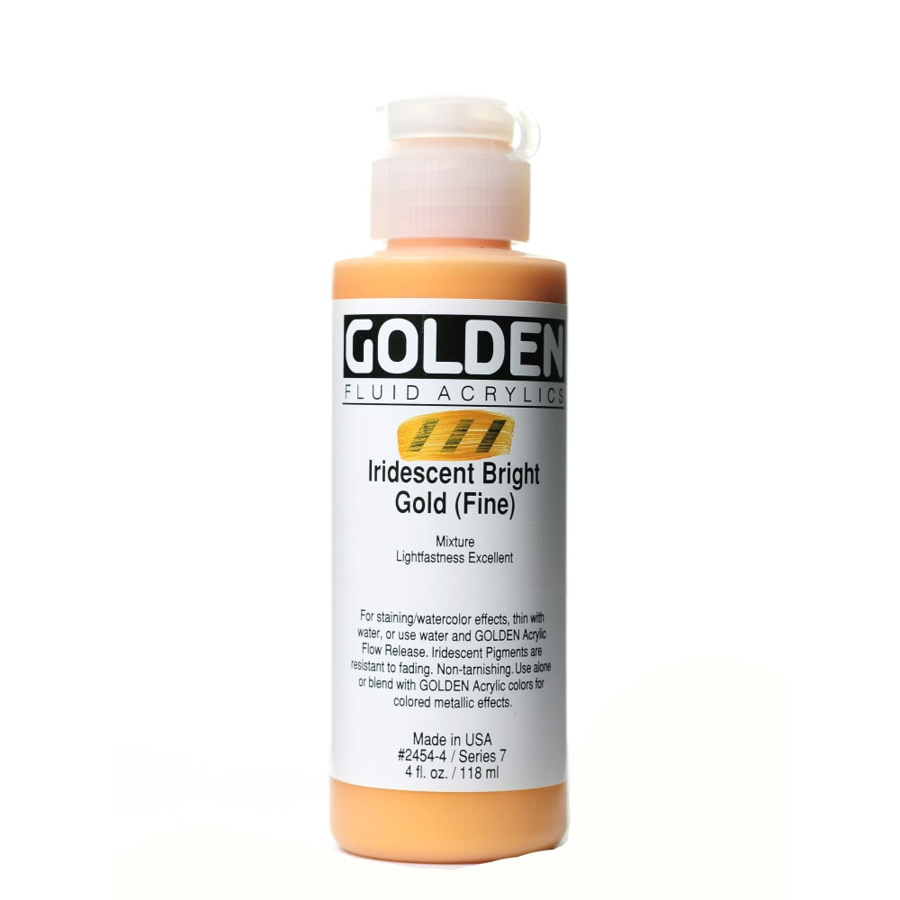 GOLDEN ARTIST COLORS, INC. 2454-4 Golden Fluid Acrylic Paint, 4 Oz, Iridescent Bright Gold Fine