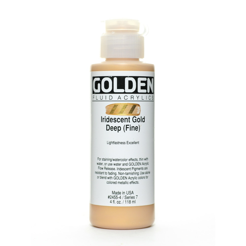 GOLDEN ARTIST COLORS, INC. Golden 2455-4  Fluid Acrylic Paint, 4 Oz, Iridescent Gold Deep Fine