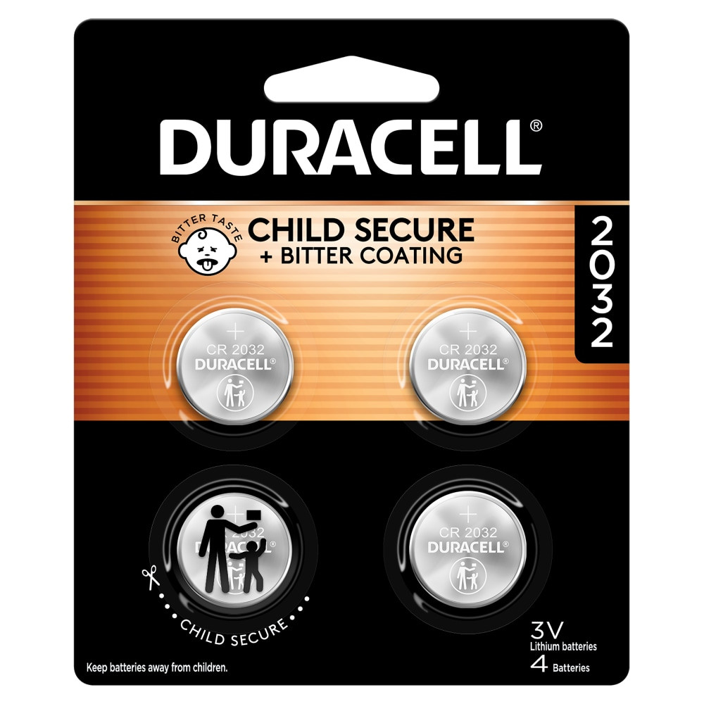 Duracell Lithium Coin Batteries are engineered to provide long-lasting, dependable performance, guaranteed for 10 years in storage, so you can be confident they'll be ready when you need them. Designed with precision for seamless compatibility for your most important devices like the Apple AirTag. Experience unparalleled safety with their unique bitter coating, specially formulated to deter accidental swallowing. From Apple AirTags, key fobs, watches, calculators, remote controls to vital glucose monitors, and even toys these batteries ensure your devices operate powerfully day in and day out, delivering performance in everyday essentials. Duracell remains the trusted choice for millions worldwide and is the #1 trusted battery brand. Unleash the power of Duracell, where reliability meets longevity and safety, providing you with the confidence to conquer every moment with unwavering trusted power.  Recommended for Apple AirTag: The Duracell CR2032 with bitter coating to help discourage swallowing  Bitter Coating Discourages Swallowing: Duracell Lithium Coin batteries are the only flat coin shape Lithium Coin Batteries replacement option with a non-toxic, bitter coating to help discourage swallowing  Guaranteed For 10 Years In Storage: The Duracell 3 Volt Battery holds power up to a decade in storage, so you can be confident your batteries will be ready when you need them most  Child-Secure Coin Cell Packaging: Duracell CR2032 3V Battery Lithium Coin battery packaging nearly impossible to open without scissors  Long-Lasting Batteries Designed For Dependability and Reliable Power: The Duracell 2032 3V Lithium Coin battery powers both everyday and essential home devices, including key fobs, remote controls, glucose monitors, thermometers, watches, toys and many more  Pack of 4 Batteries