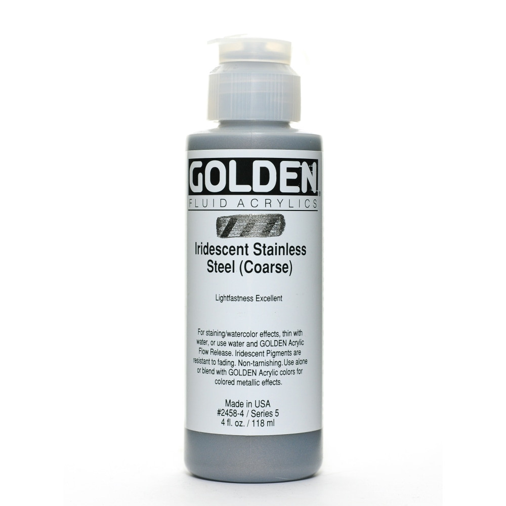 GOLDEN ARTIST COLORS, INC. Golden 2458-4  Fluid Acrylic Paint, 4 Oz, Iridescent Stainless Steel Coarse