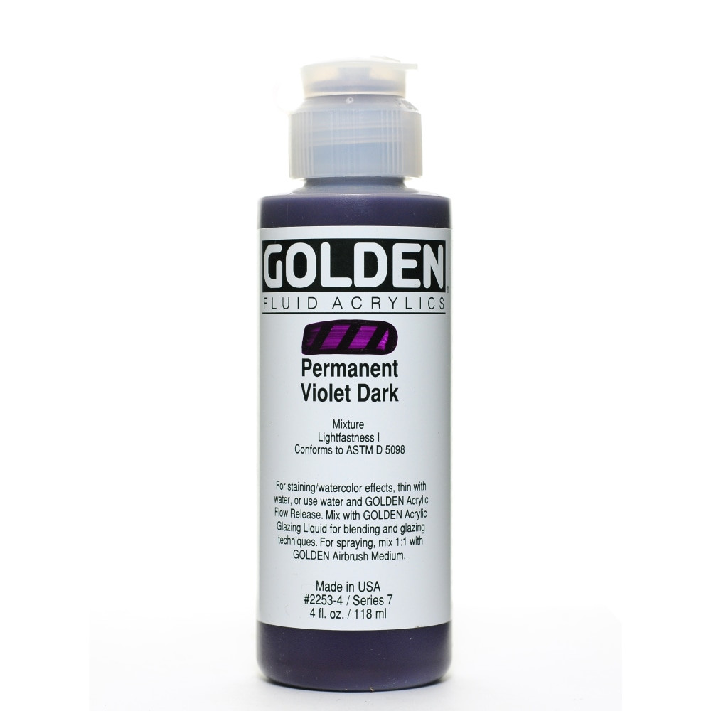 GOLDEN ARTIST COLORS, INC. 2253-4 Golden Fluid Acrylic Paint, 4 Oz, Permanent Violet Dark