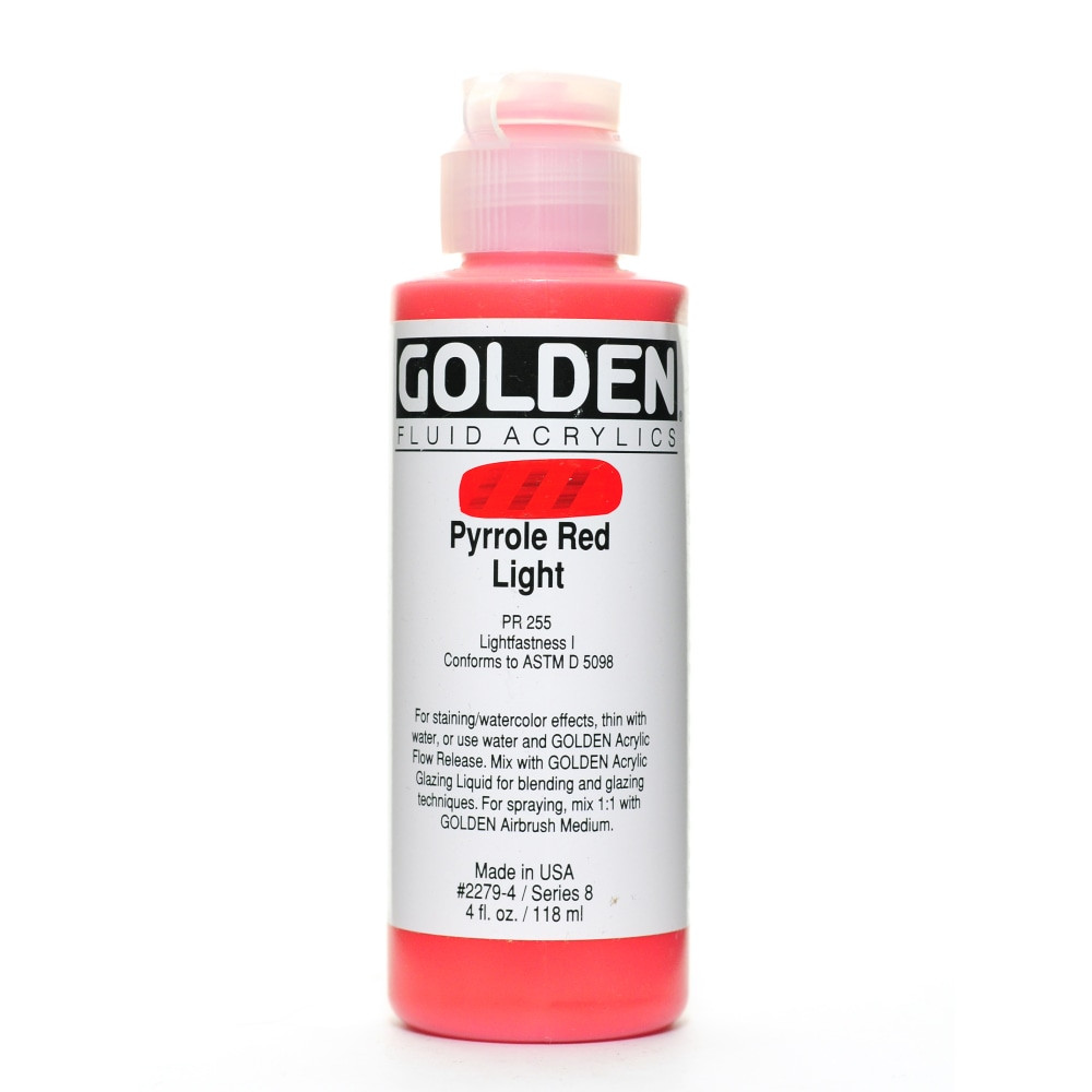 GOLDEN ARTIST COLORS, INC. Golden 2279-4  Fluid Acrylic Paint, 4 Oz, Pyrrole Red Light