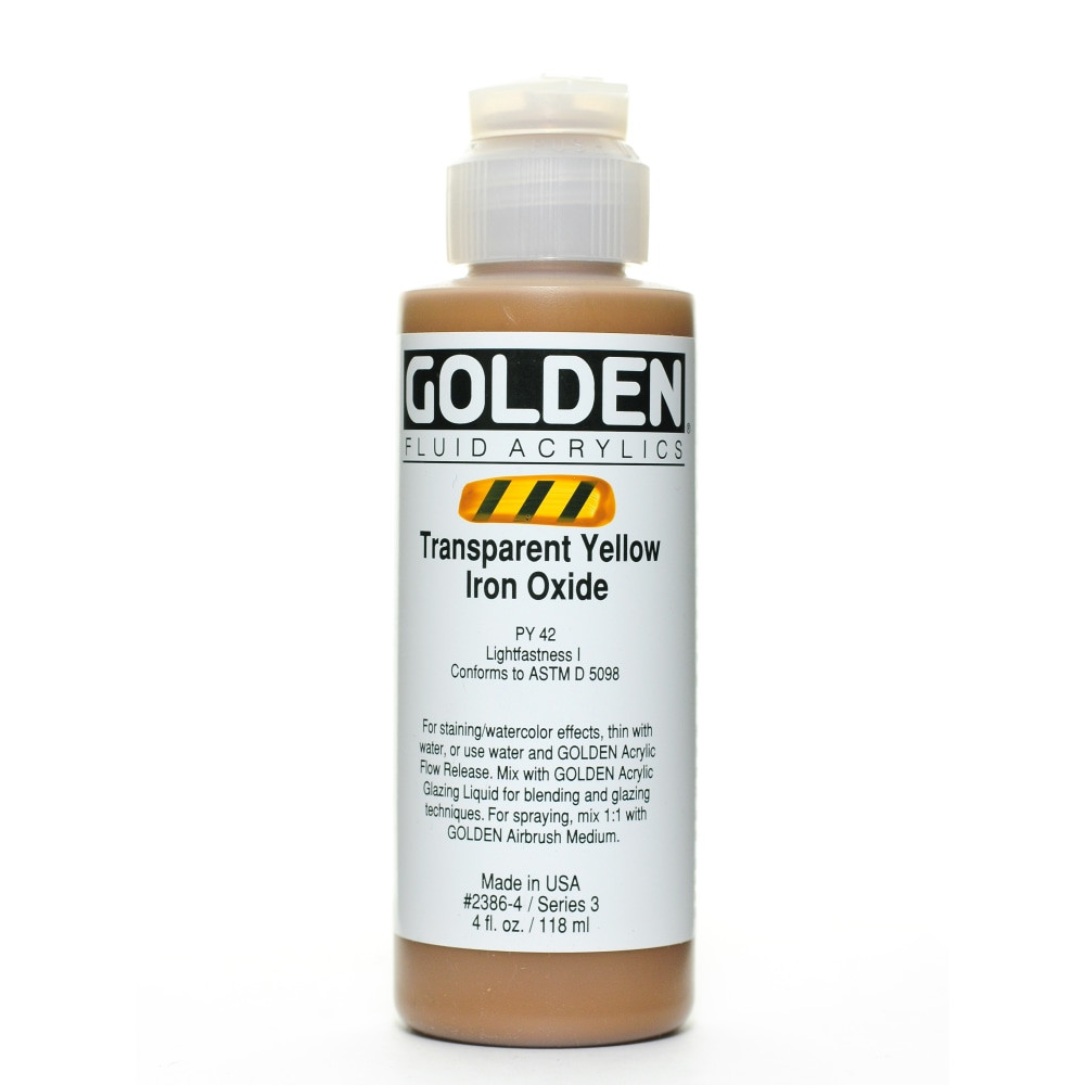 GOLDEN ARTIST COLORS, INC. 2386-4 Golden Fluid Acrylic Paint, 4 Oz, Transparent Yellow Iron Oxide