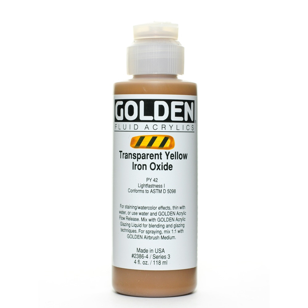 GOLDEN ARTIST COLORS, INC. Golden 2386-4  Fluid Acrylic Paint, 4 Oz, Transparent Yellow Iron Oxide