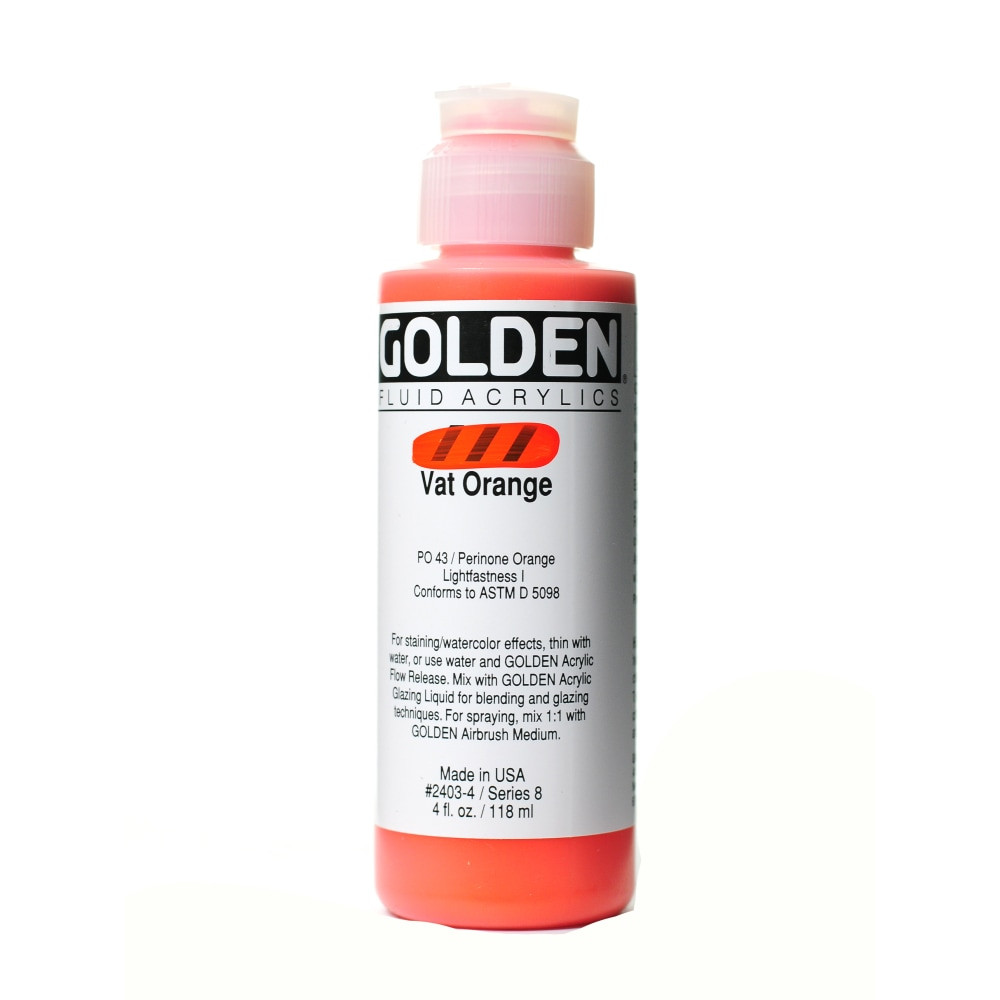 GOLDEN ARTIST COLORS, INC. Golden 2403-4  Fluid Acrylic Paint, 4 Oz, Vat Orange