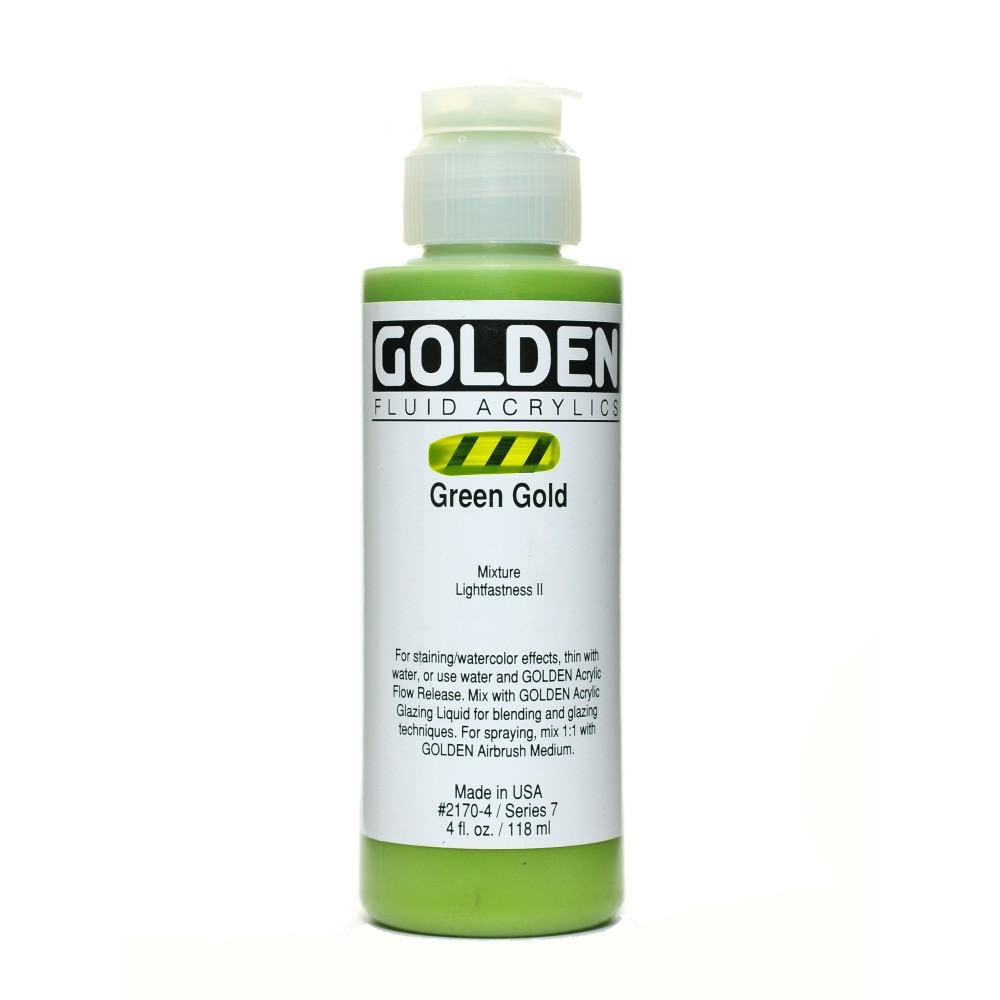 GOLDEN ARTIST COLORS, INC. Golden 2170-4  Fluid Acrylic Paint, 4 Oz, Green Gold