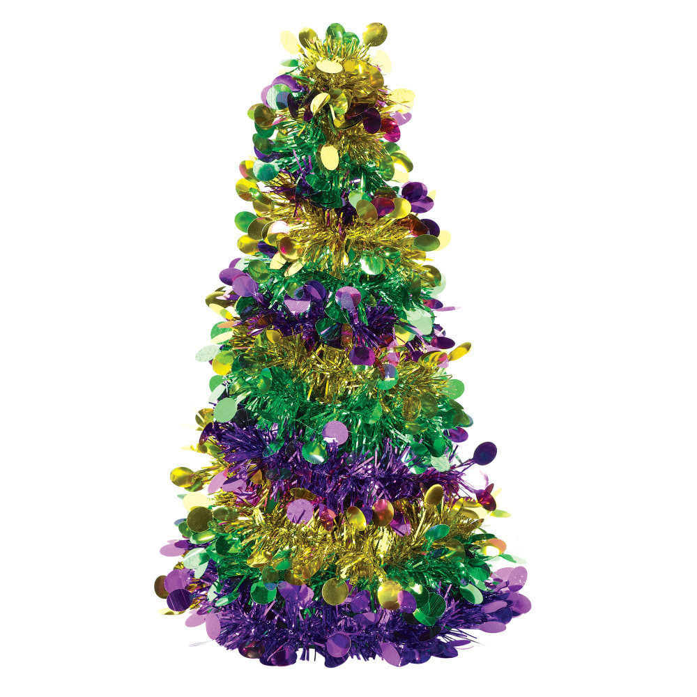 AMSCAN CO INC Amscan 242516  Mardi Gras Tinsel Trees, 10in, Multicolor, Pack Of 6 Trees