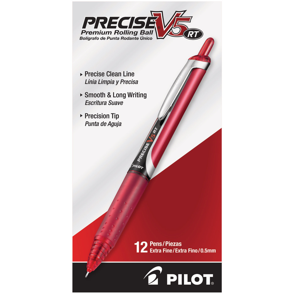 PILOT CORPORATION OF AMERICA Pilot 26064-DZ  Precise V5 Liquid Ink Retractable Rollerball Pens, Extra Fine Point, 0.5 mm, Assorted Barrels, Red Ink, Pack Of 12