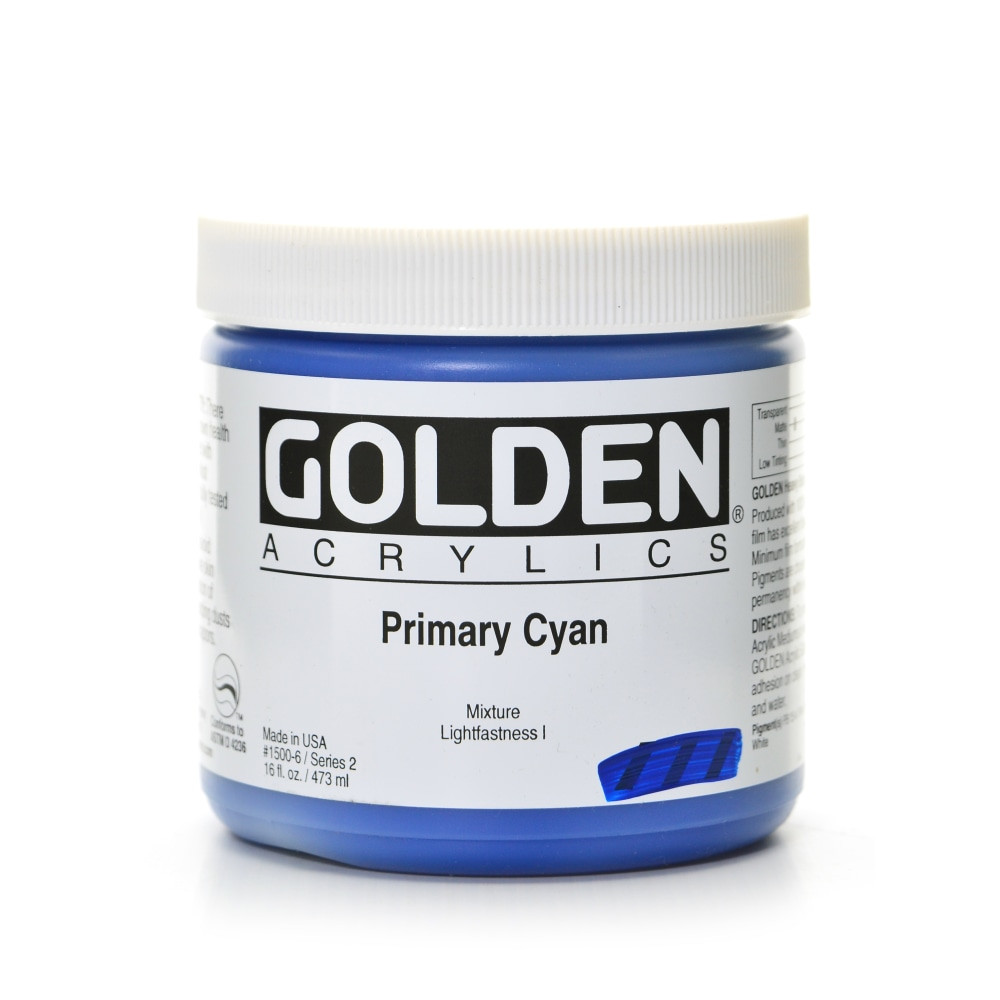 GOLDEN ARTIST COLORS, INC. Golden 1500-6  Heavy Body Acrylic Paint, 16 Oz, Primary Cyan