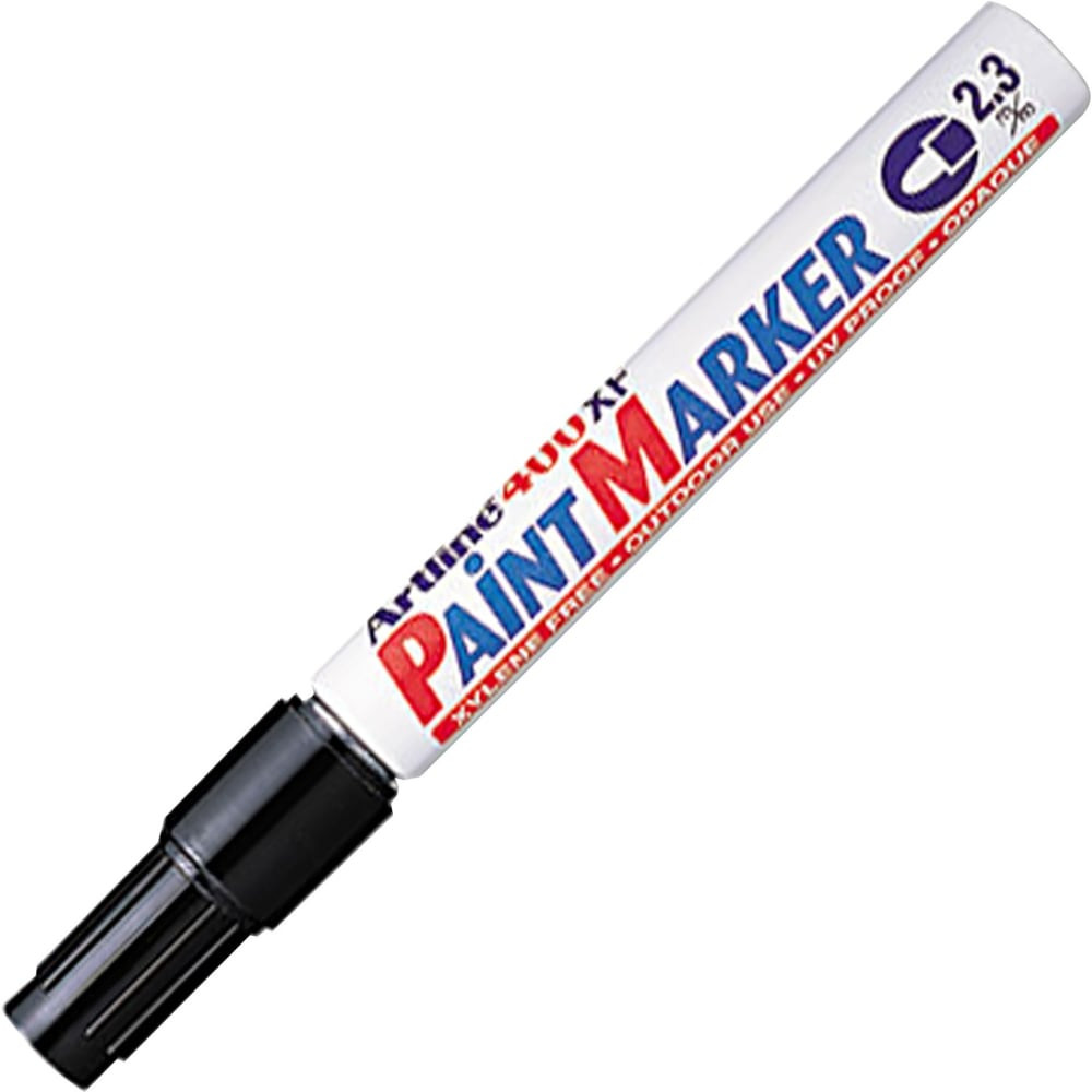 When you need truly permanent markers, whether for construction or arts and crafts or anything in between, reach for an Artline paint marker. The paint held in each marker produces an opaque, indelible mark on nearly any surface, letting you decorate or make notes on glass, metal, wood, porcelain and much more.  Great for a variety of applications.  Can be used both indoors and outdoors. Permanent paint is opaque, water- and fade-resistant and remains on most surfaces including glass, metal, plastic, wood and more.  Paint dries fast to prevent smudges.  Xylene-free formula.  2.3 mm bullet tip.  Black Artline bullet-point marker leaves a permanent, opaque black line of paint.