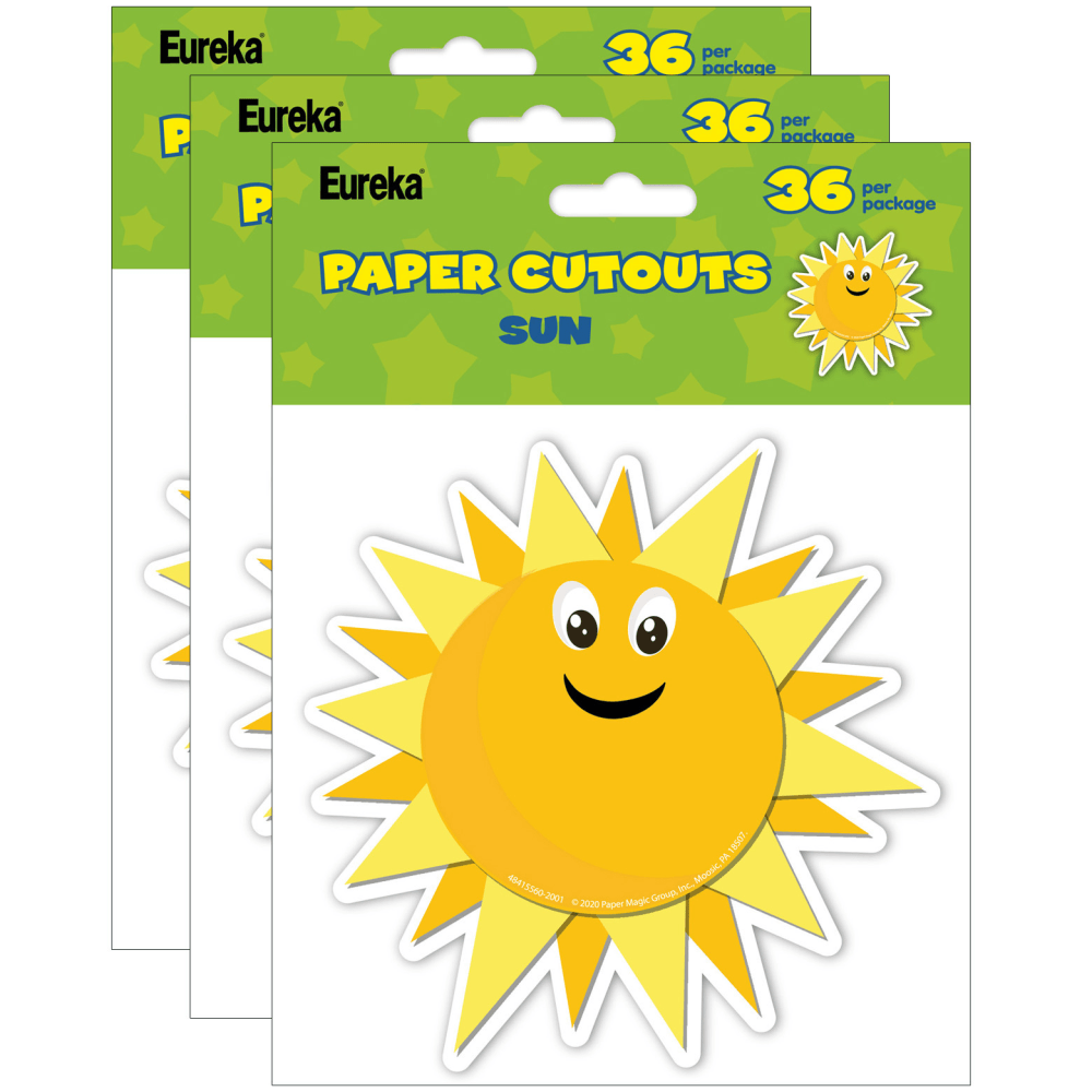 EDUCATORS RESOURCE Eureka EU-841556-3  Paper Cut-Outs, Growth Mindset Sun, 36 Cut-Outs Per Pack, Set Of 3 Packs