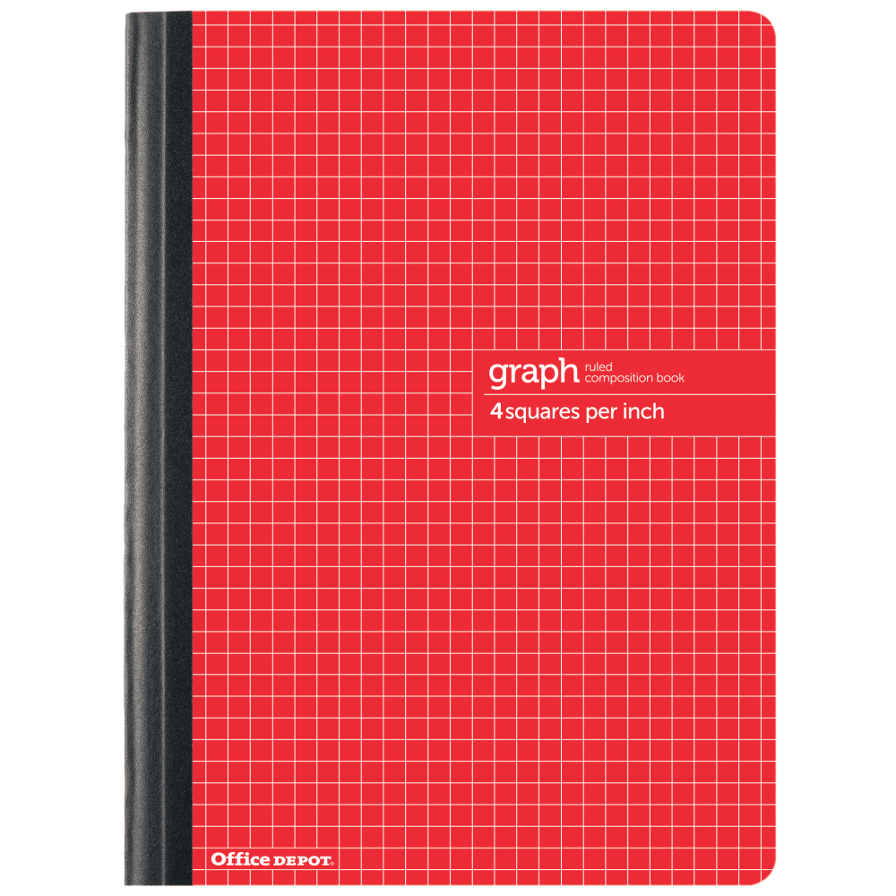 This quad-ruled Office Depot Brand composition book features 80 sheets, perfect for all your graphing needs.  A sturdy, high-quality school notebook.  Ruled design for neater note-taking.  Binding is sewn and taped for extra-durability.