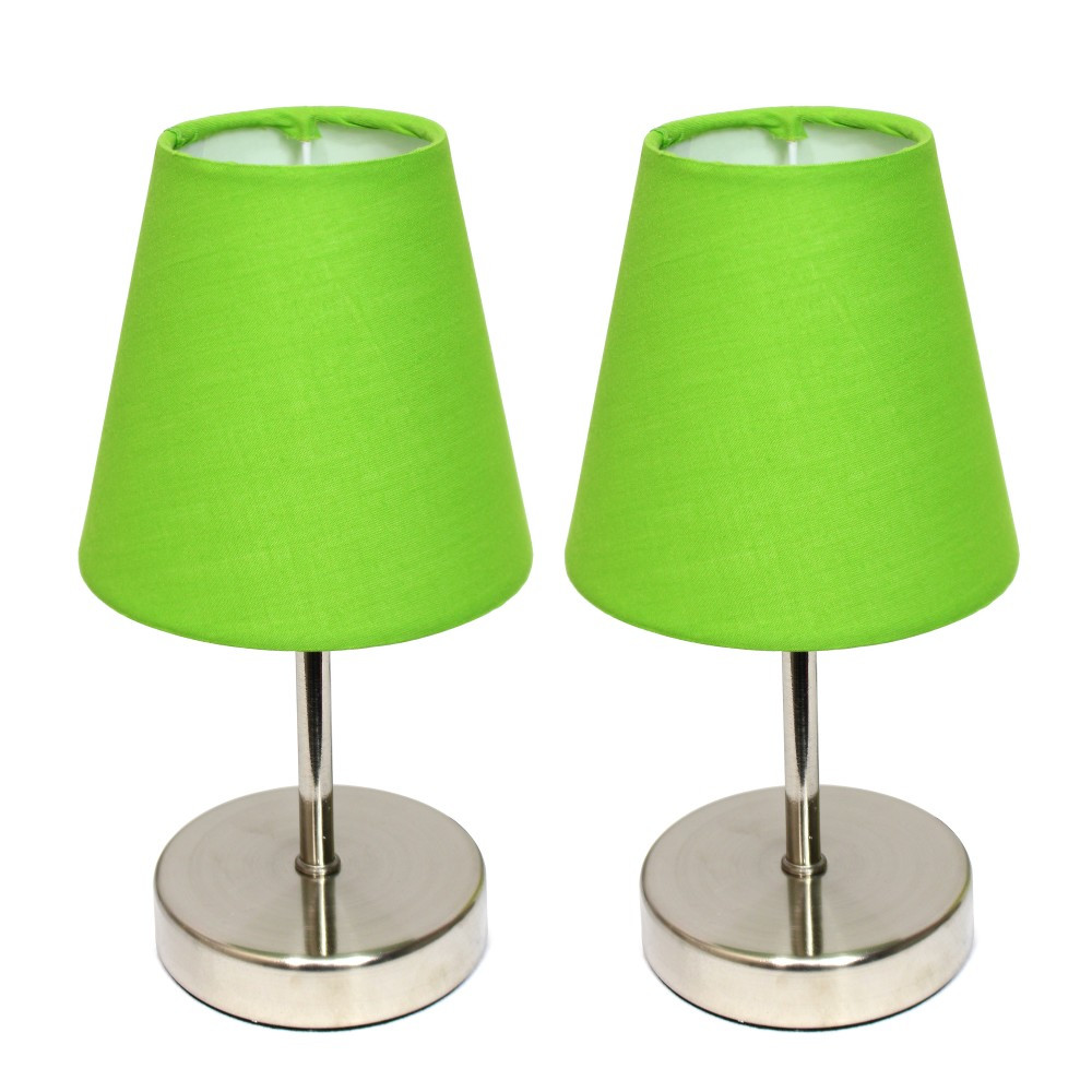 ALL THE RAGES INC LT2013-GRN-2PK Simple Designs Sand Nickel Mini Basic Table Lamp Set with Green Fabric Shades