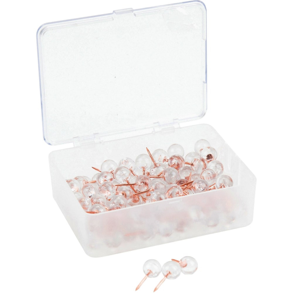 UBRANDS, LLC U Brands 3089U0624  Sphere Push Pins, Clear with Rose Gold Prong, 100-Count (3089U06-24) - 0.44in Shank - 0.38in Head - Rose Gold, Clear - Steel, Plastic, Plastic
