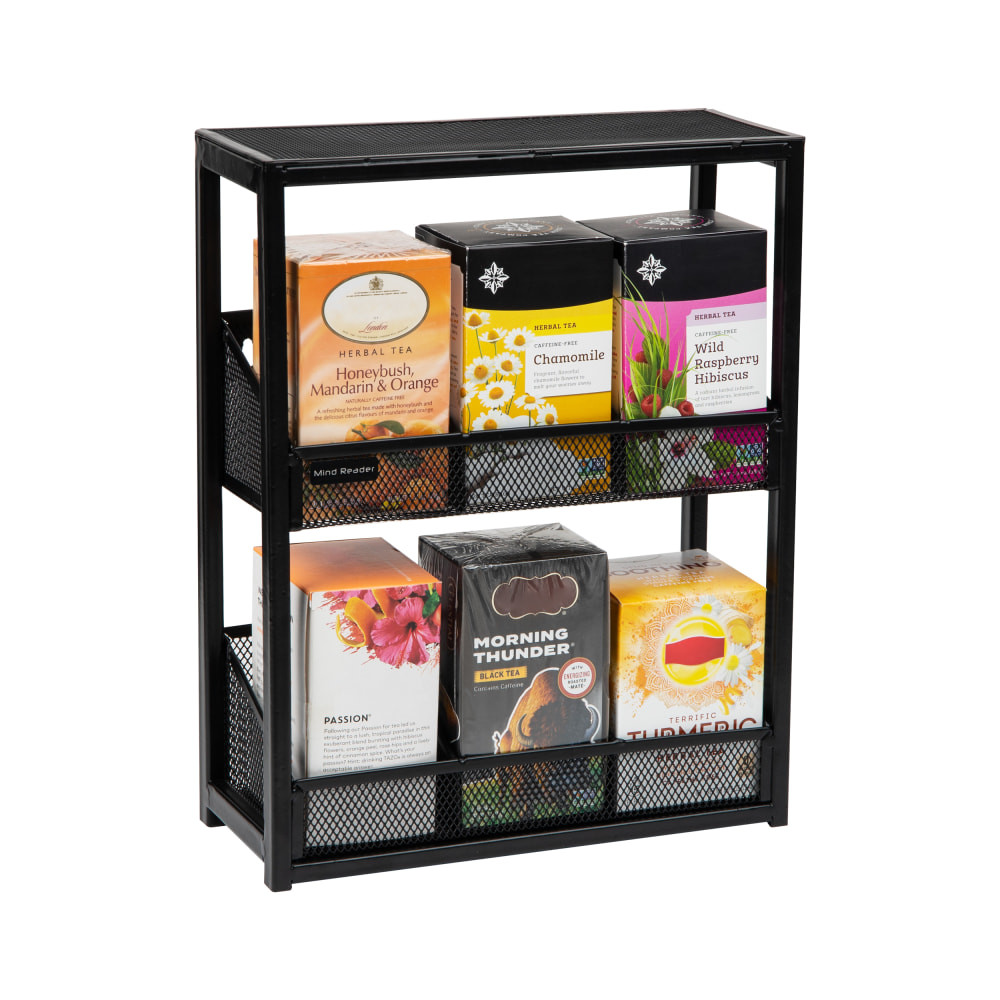 EMS MIND READER LLC MTEABH-BLK Mind Reader Network Collection 2-Tier Tea Box Organizer, 14-1/4inH x 4-3/4inW x 11-1/4inL, Black