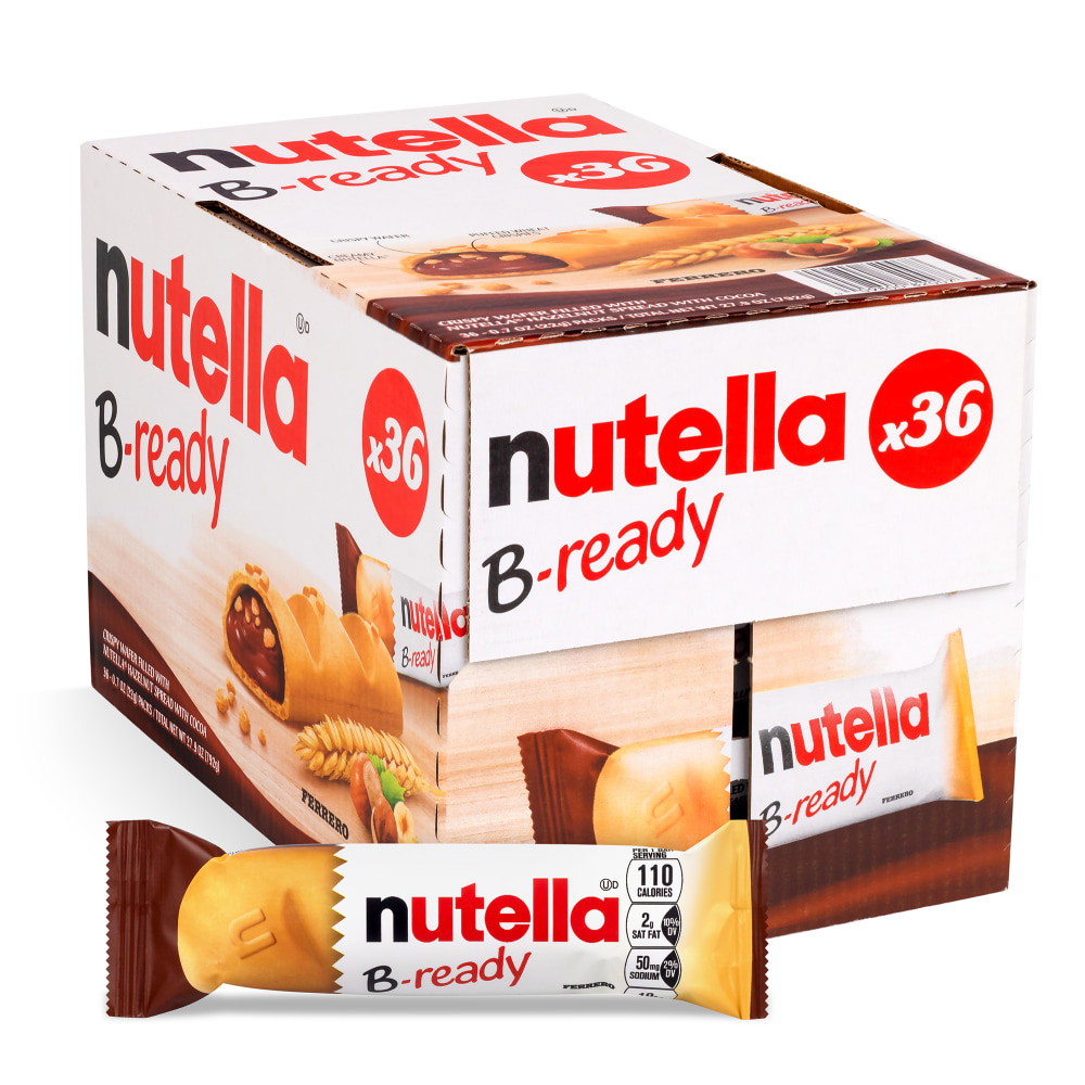 Enjoy a sweet treat with Nutella B-Ready Wafer Snacks. These snacks are individually packaged for convenience on the go.  Nutella-filled wafer snacks.  Made with skim milk and hazelnuts.  Great for snacking on the go.
