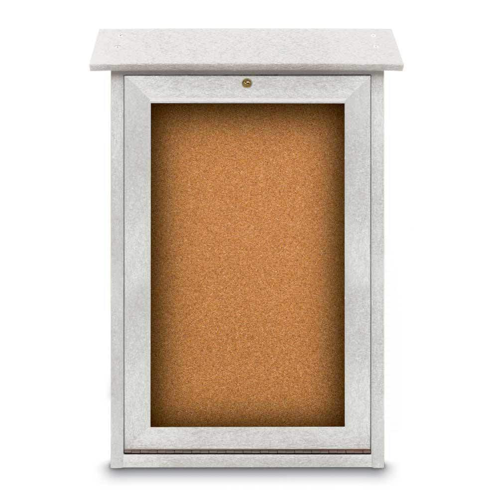 United Visual Products UVDSSM1829-WHIT Enclosed Cork Bulletin Board: 18" Wide, 29" High, Cork, Natural Tan