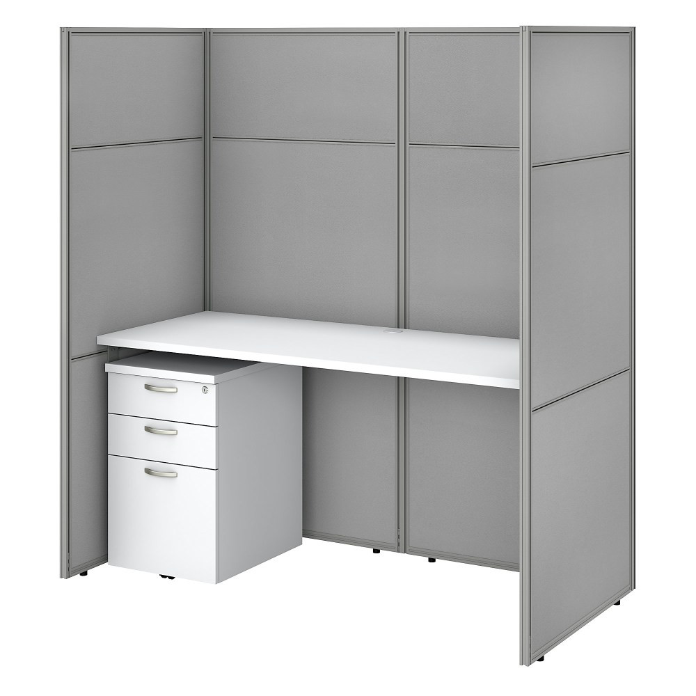 BUSH INDUSTRIES INC. Bush Business Furniture EODH26SWH-03K  Easy Office 60inW Cubicle Desk Workstation With File Cabinet And 66inH Closed Panels, Pure White/Silver Gray, Standard Delivery