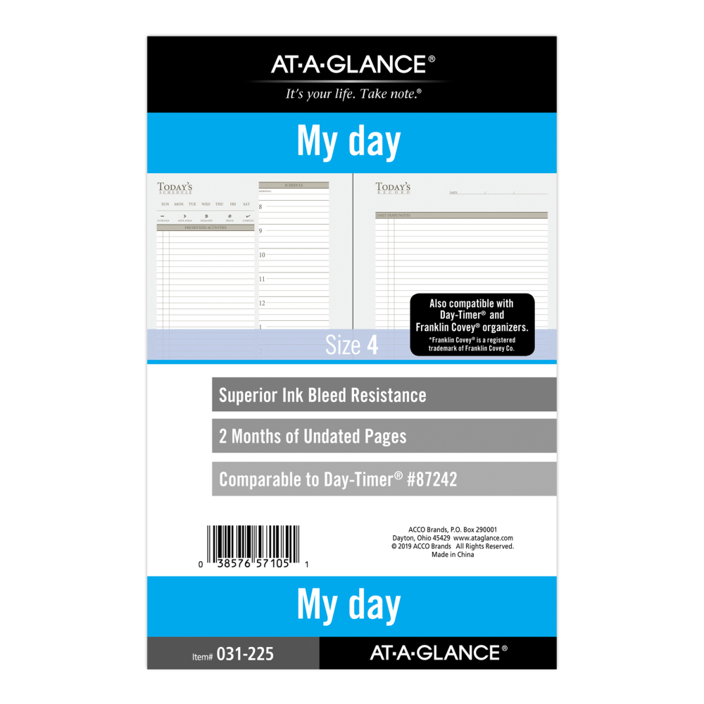 ACCO BRANDS USA, LLC 031-225 AT-A-GLANCE 2-Month Daily Planner Calendar Refill, 8-1/2in x 5-1/2in, White, Undated, 031-2