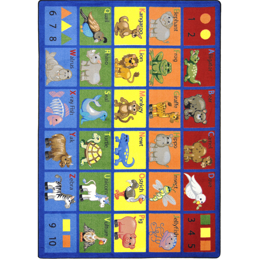 MILLIKEN & COMPANY Joy Carpets 1623C-01  Kids Essentials Rectangle Area Rug, Animal Phonics, 5-1/3ft x 7-33/50ft, Multicolor