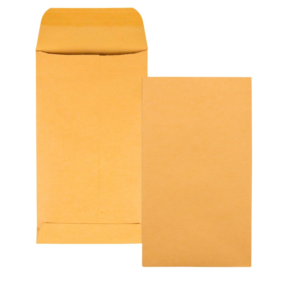 Quality Park #5 1/2 coin envelopes are the perfect size for the small items you need to contain. Our 3 1/8in x 5 1/2in coin and small parts envelopes hold keys, stamps, coins, seeds, medication, jewelry, charms or any small parts you need to store safely. Made of heavyweight 28 lb brown kraft stock that's thick and durable enough to hold up to regular home or office wear. These kraft envelopes are gummed with a moisture-activated adhesive for a strong, durable seal. Stock up on boxes! You'll use these small envelopes everywhere: at home, in the home office, at work and at school. Makes good seed envelopes for the garden. Or use to create dozens of craft projects, from mini books to journal pockets. 500 Per box.  Our #5 1/2 coin envelopes hold stamps, gift cards, jewelry, keys & other small parts; 3 1/8 x 5 1/2; made of durable 28 lb kraft; 500 per box  These small manila envelopes are built sturdy from 28 lb kraft; thick paper provides privacy and durability for the items you tuck away  A heavily gummed envelope flap holds moisture-activated adhesive; creates a firm seal you can trust to keep contents safe  Store loose keys, sort collectible coins, give a gift card or watch your garden grow; from seed envelopes to storage-mini envelopes have thousands of uses  Stock up for home, office and school; these little yellow envelopes come in handy everywhere; in boxes of 500