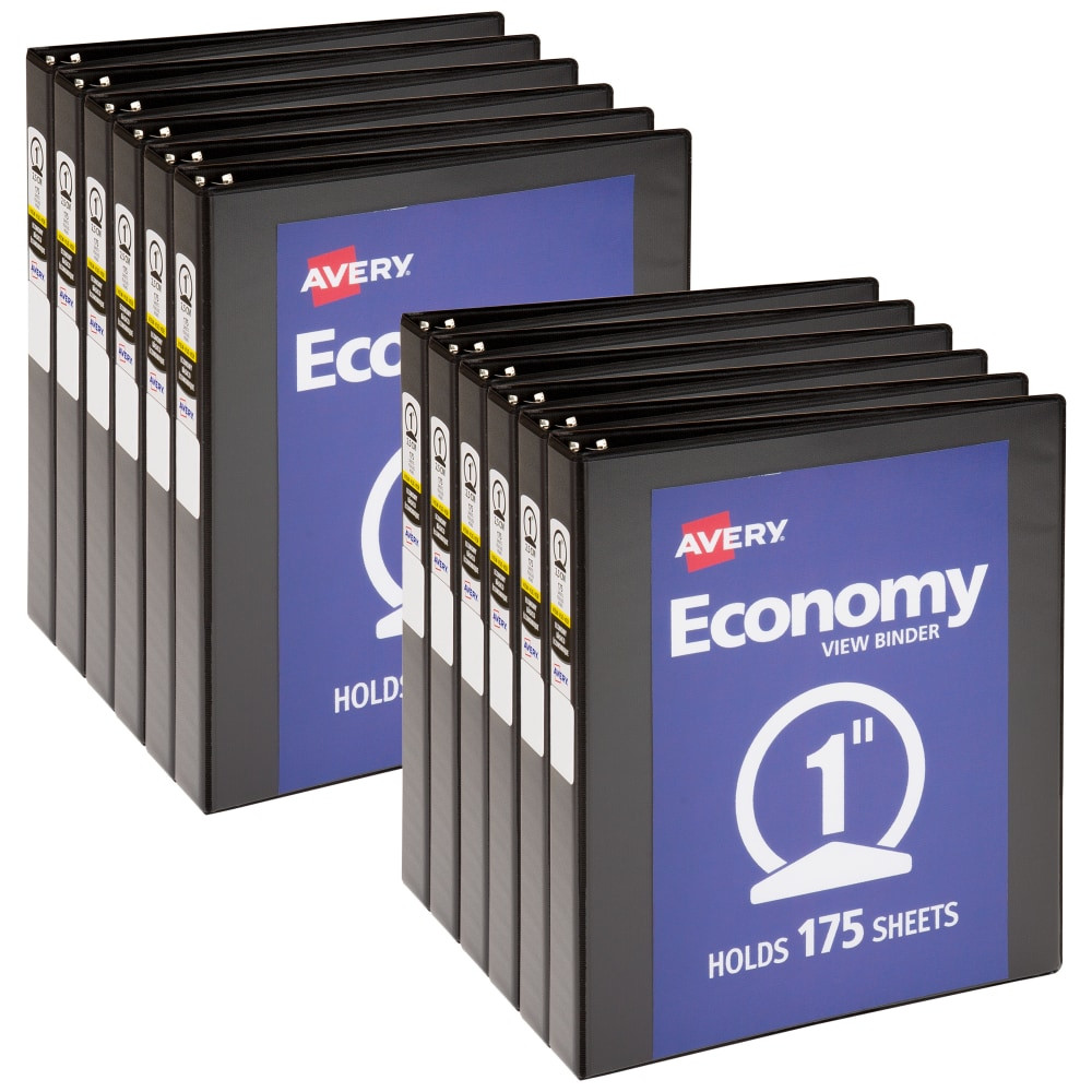 AVERY PRODUCTS CORPORATION Avery 5710  Economy View 3-Ring Binder, 1in Round Rings, Black, Pack Of 12