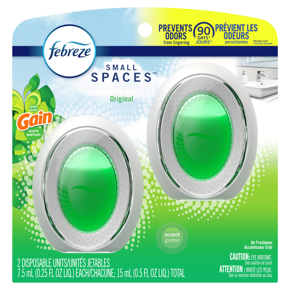 Freshen up your bathroom, closet or laundry room with this automatic air freshener designed just for smaller spaces. With the push of a button, you will enjoy a refreshing fragrance for up to 45 days.  Designed for small spaces.Ideal for bathrooms, laundry rooms, dorms, under sinks, shoe closets and more.  Automatic air freshener dispenses fragrance for up to 45 days <special id="41in/> simply push a button to activate.No batteries or plug required.  Compact design offers a sleek look to blend easily with your decor.  Gain fragrance offers a refreshing scent.