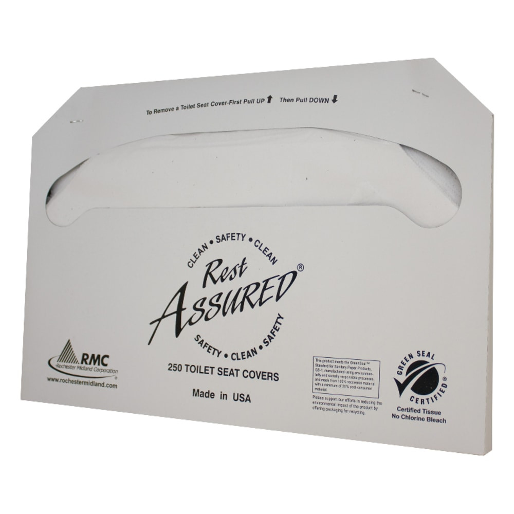 Stock up on half-fold, toilet seat covers for proper bathroom sanitation  Fits in most half-fold dispensers.  Greener choice - contains 100% total recycled content with 30% postconsumer recycled content.  Green Seal - For products with certified environmental and/or human health benefits.  Green Seal certified - reduced environmental impact from an overall lifecycle standpoint.  Less harsh chemicals - made with fewer harsh chemicals, or safer chemicals than typical alternatives, helping  reduce your use of and exposure to substances that may be more harmful to your health and the environment.  Contains Recycled Content - See Specs for Details.