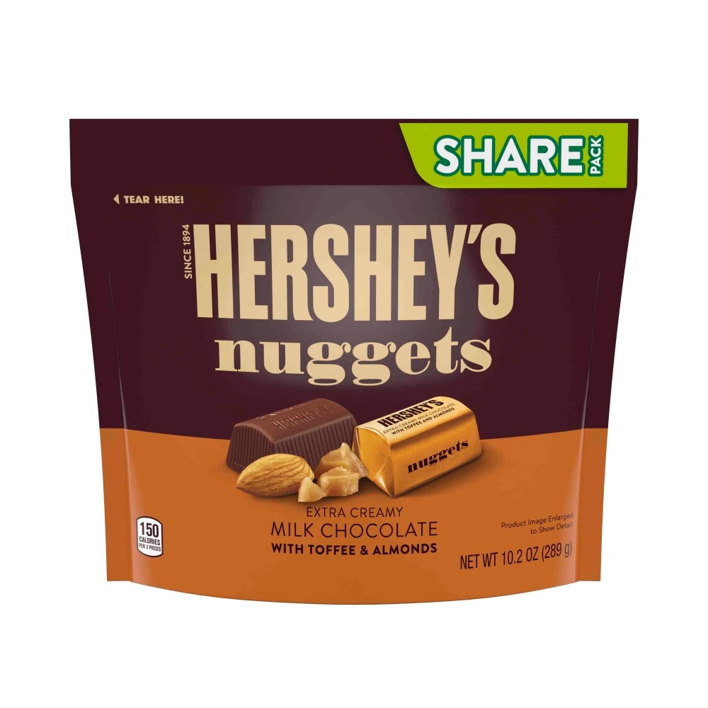 HERSHEY Hershey's 01875 Hersheys Nuggets Extra Creamy Milk Chocolate With Toffee And Almonds Candy, 10.2 Oz, Pack Of 3 Bags