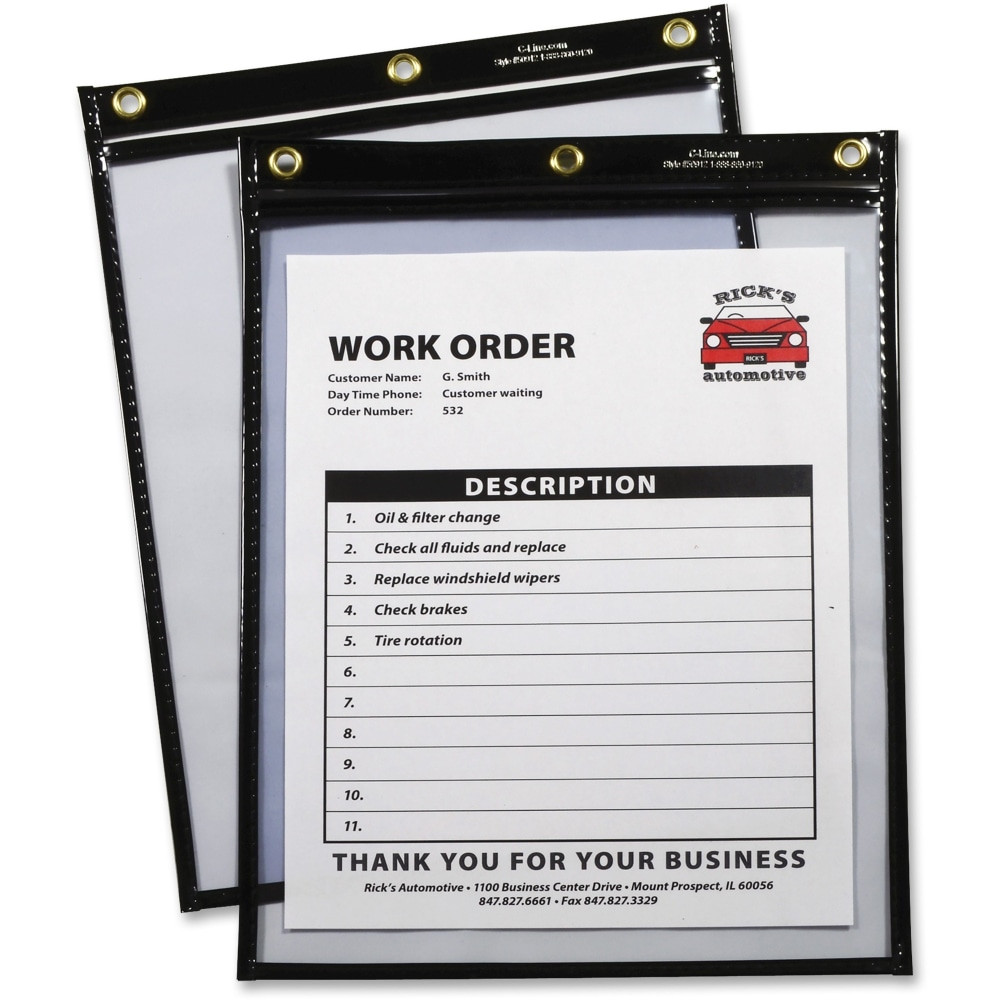 C-LINE PRODUCTS, INC. 50912 C-Line Super Heavyweight Plus Shop Ticket Holder, Stitched - Both Sides Clear, Black, 9 x 12, 15/BX, 50912