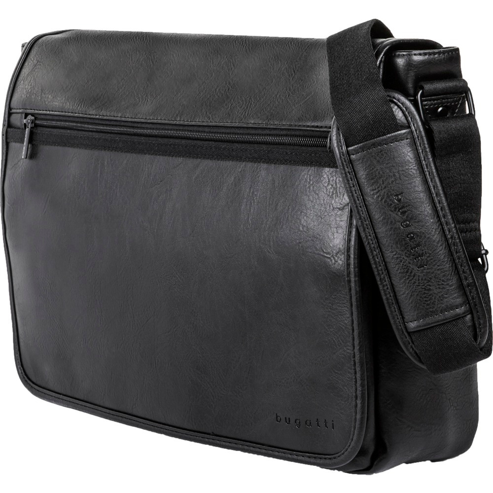 BUGATTI GROUP INC. Bugatti MSG1214-BLACK  Valentino Vegan Leather Messenger Bag With 15.6in Laptop Pocket, Black