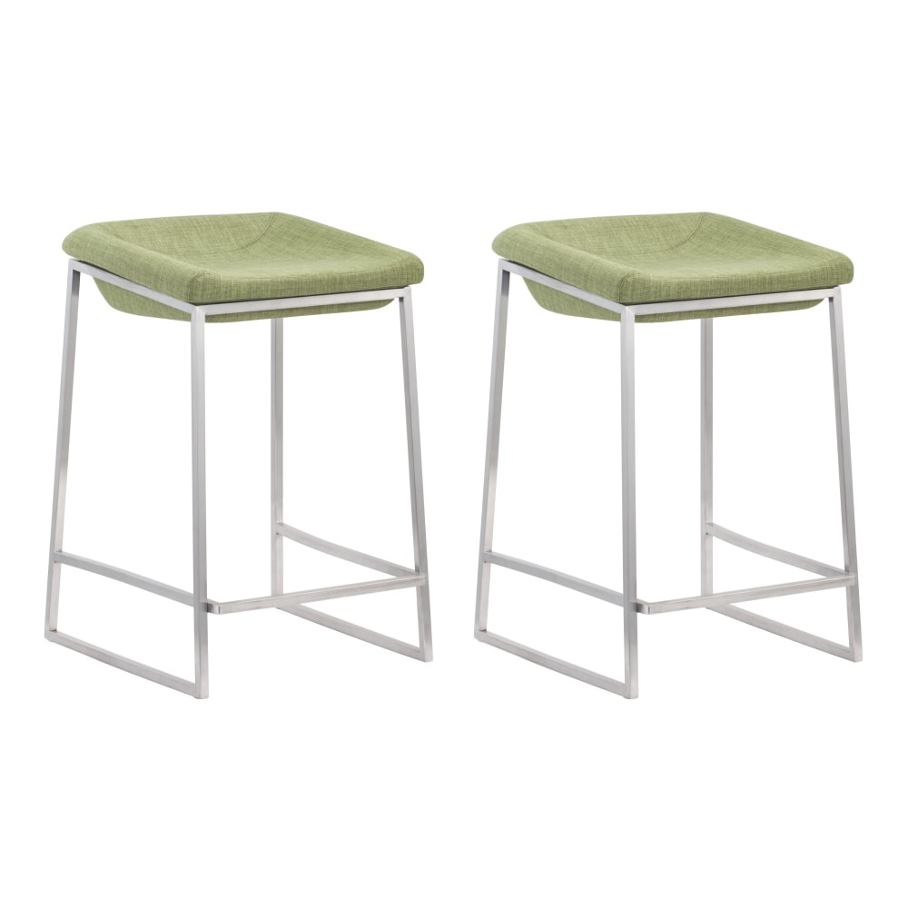 ZUO MODERN 300036  Lids Counter Stools, Green/Brushed Steel, Set Of 2 Stools