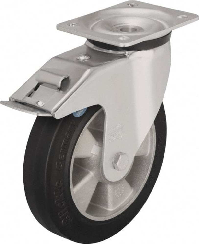 Blickle 609651 Swivel Top Plate Caster: Solid Rubber, 6-1/2" Wheel Dia, 1-31/32" Wheel Width, 880 lb Capacity, 7-61/64" OAH