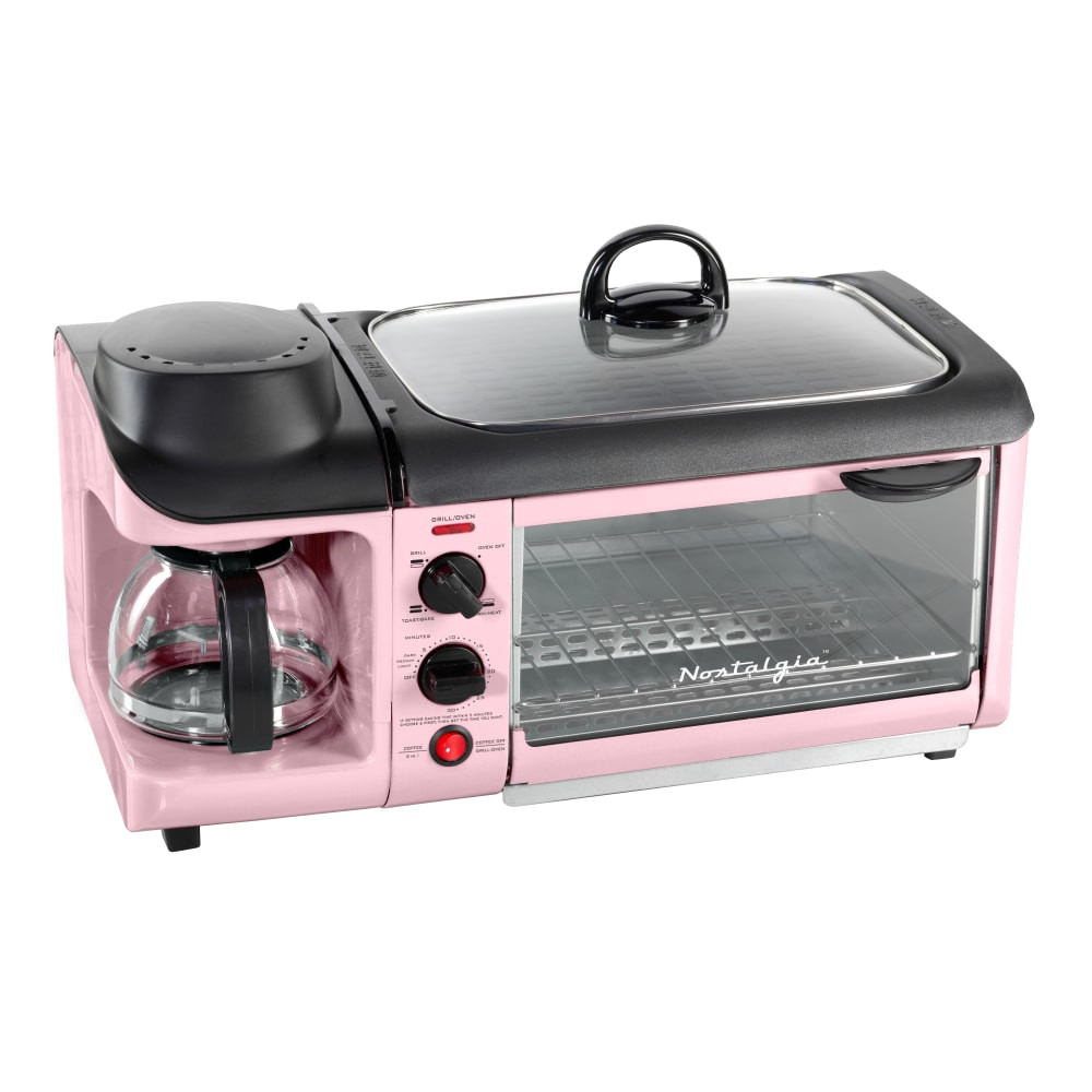 NOSTALGIA PRODUCTS GROUP LLC Nostalgia BST3PK  Retro 3-in-1 Family Size Breakfast Station, 12in x 19-1/4in, Pink