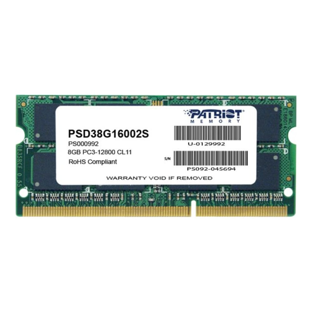 PATRIOT MEMORY Patriot PSD38G16002S  Signature Line - DDR3 - module - 8 GB - SO-DIMM 204-pin - 1600 MHz / PC3-12800 - CL11 - 1.5 V - unbuffered - non-ECC