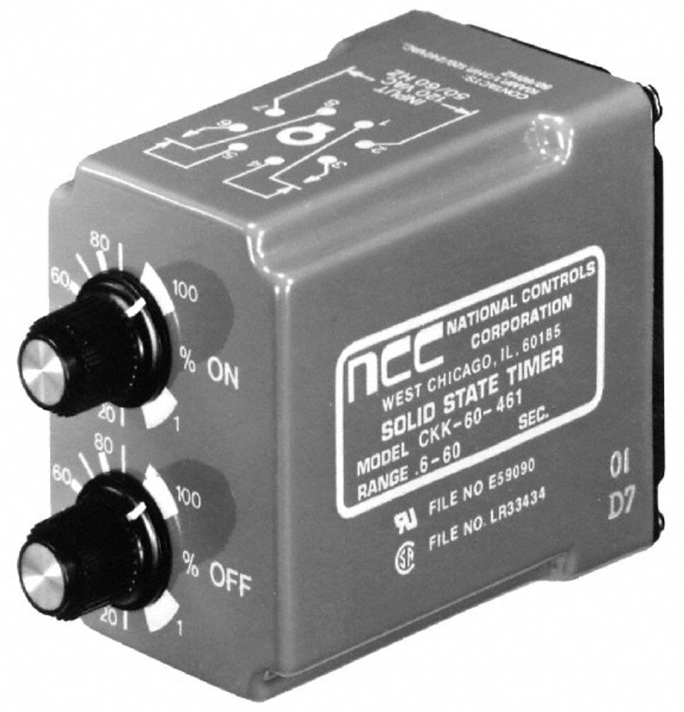 NCC CKK-01800-461 Time Delay Relays; Timer Function: Repeat Cycle ; Minimum Delay (sec.): 18 ; Timer Adjustment Method: Knob