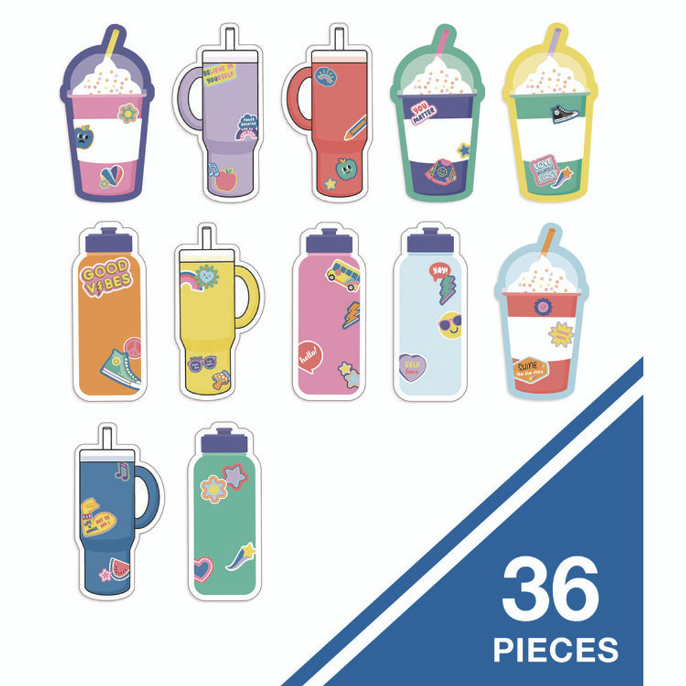 CARSON-DELLOSA EDUCATION 120651 Assorted Colorful Cut-Outs, 36-Piece Set, We Stick Together: Cups + Water Bottles, 5.8" x 8", Multicolor