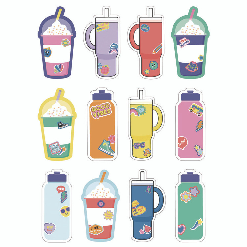 CARSON-DELLOSA EDUCATION 120651 Assorted Colorful Cut-Outs, We Stick Together Cups and Water Bottles, 36 Pieces