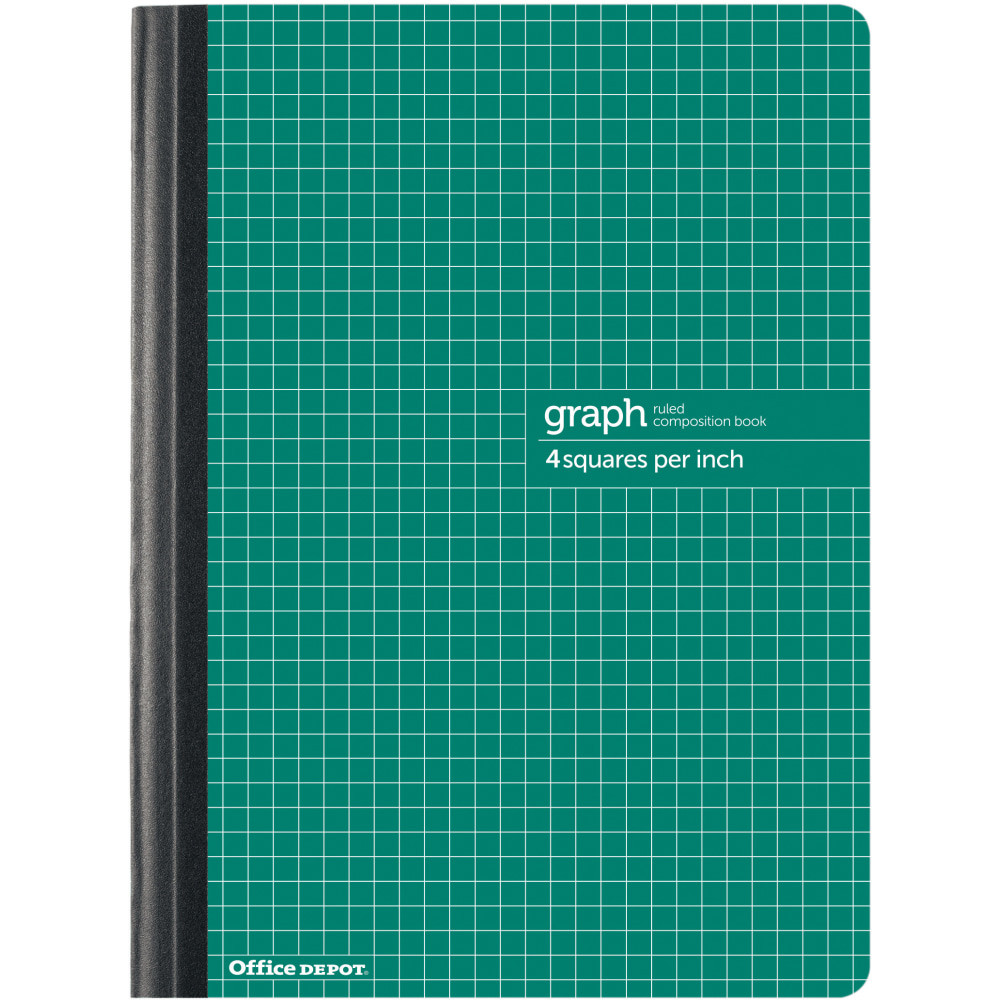 This quad-ruled Office Depot Brand composition book features 80 sheets, perfect for all your graphing needs.  A sturdy, high-quality school notebook.  Ruled design for neater note-taking.  Binding is sewn and taped for extra-durability.