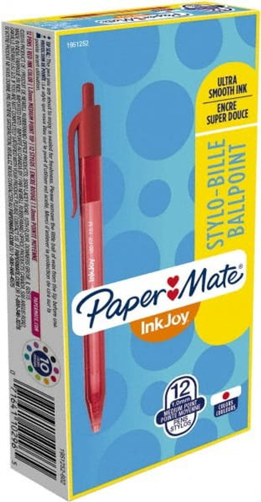 Paper Mate 1951252 Retractable Ball Point Pen: 1 mm Tip, Red Ink