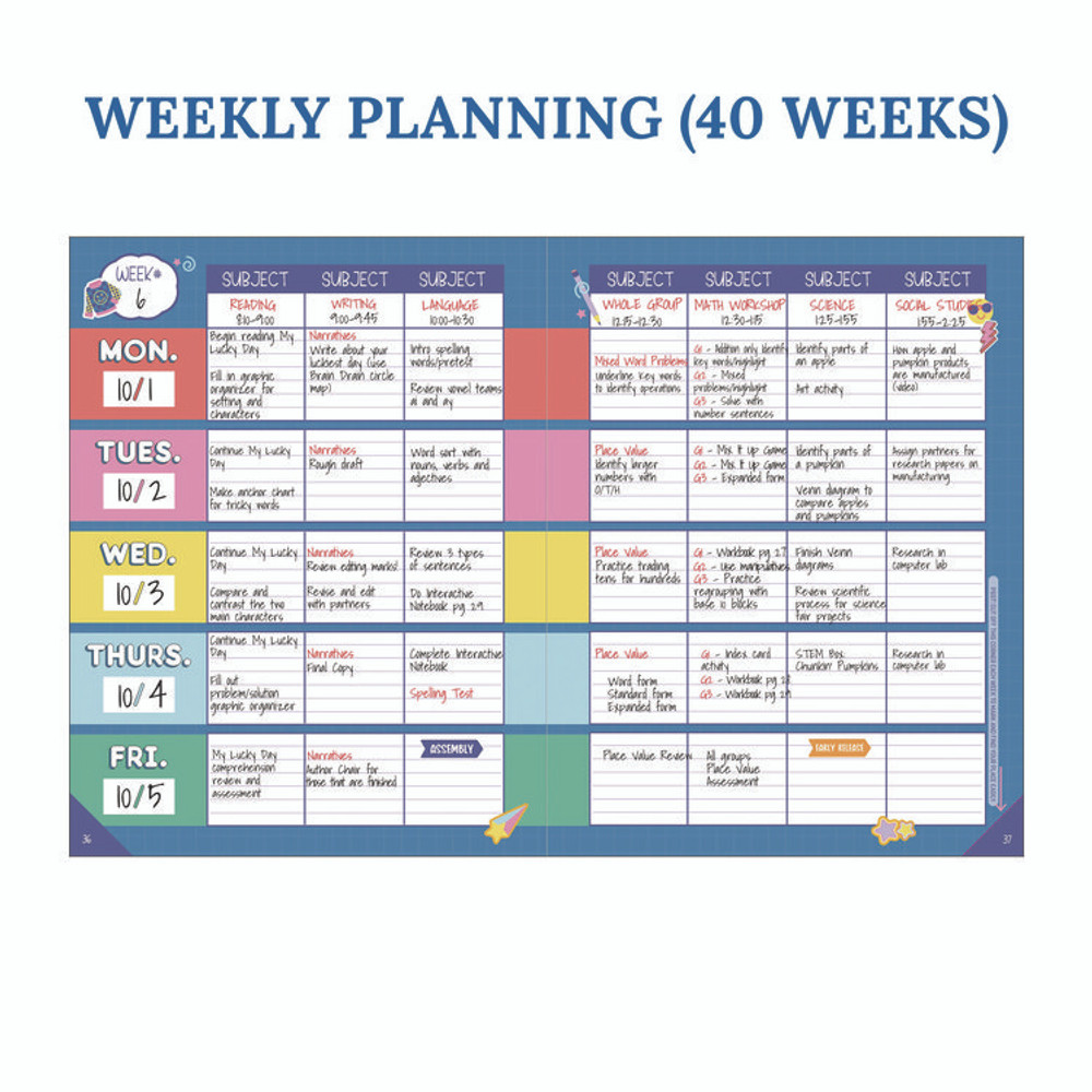 CARSON-DELLOSA EDUCATION 105050 Teacher Planners, Weekly/Monthly, 7 Classes, We Stick Together, Multicolor Cover, 11 x 8.5 Sheets, 12-Month (July to June)