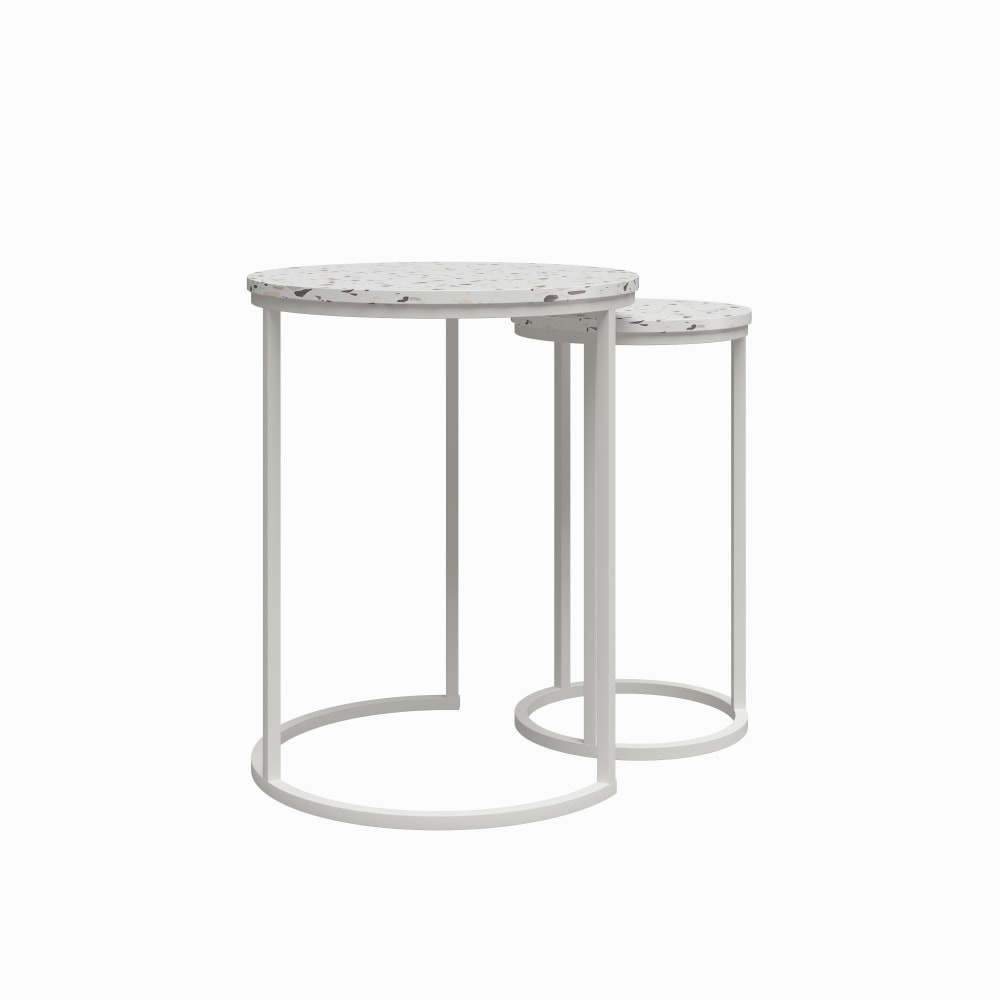 AMERIWOOD INDUSTRIES, INC. Ameriwood Home 2759919COM  Amelia Nesting Tables, 22-13/16inH x 18-1/16inW x 18-1/16inD, White/Terrazzo, Set Of 2 Tables