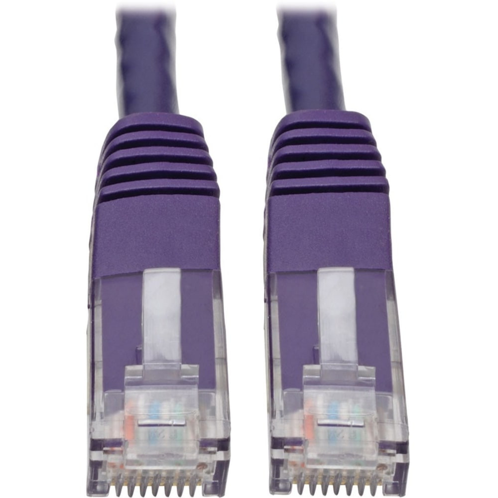 High-speed performance. With the capability to support frequencies up to 550 MHz, this Cat6 Ethernet Cable is designed for high-speed data transmission. Its ideal for supporting bandwidth-intensive applications without compromising on speed or quality.  Enhanced durability. Featuring a molded design with strain relief, this Ethernet cable is built for long-lasting use and reliability. The PVC jacket material further ensures durability, protecting the cable from wear and tear.  Superior connectivity. Gold-plated connectors provide a high-quality, corrosion-resistant connection, ensuring consistent and reliable performance. The solid wire construction enhances signal integrity over long distances.