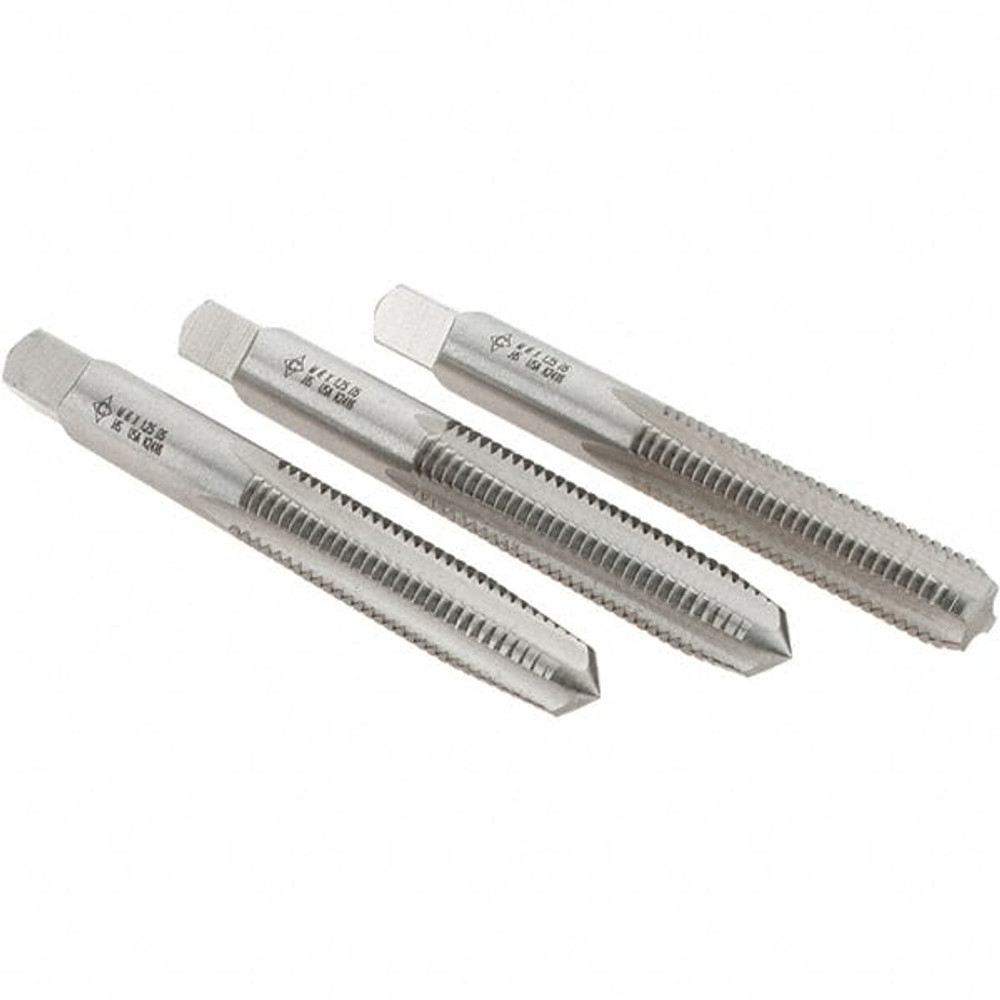 Cle-Line C63232 Tap Set: M8 Metric, 4 Flute, Bottoming Plug & Taper, High Speed Steel, Bright Finish