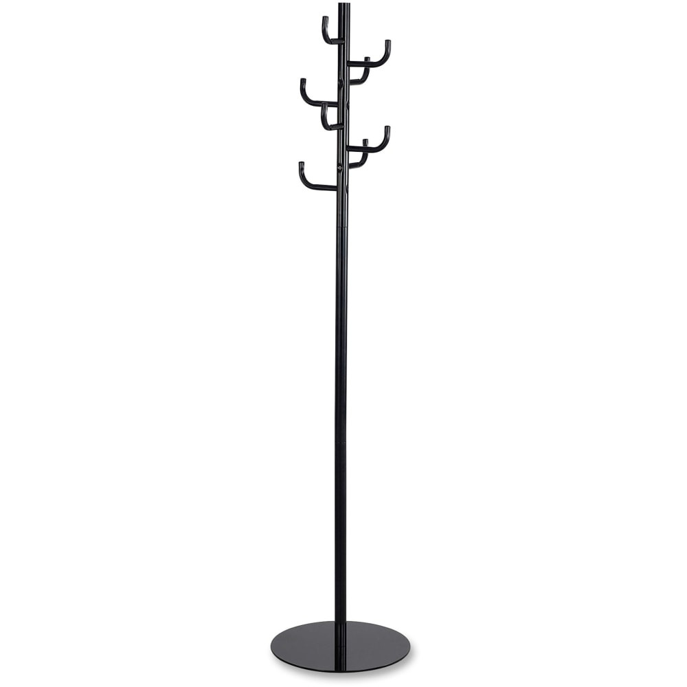 SAFCO PRODUCTS CO 4241BL Safco Hook Head Coat Rack - 8 Hooks - 67in Height - for Coat, Jacket, Purse, Hat, Garment - Tubular Steel - Black - Powder Coated - 1 Each