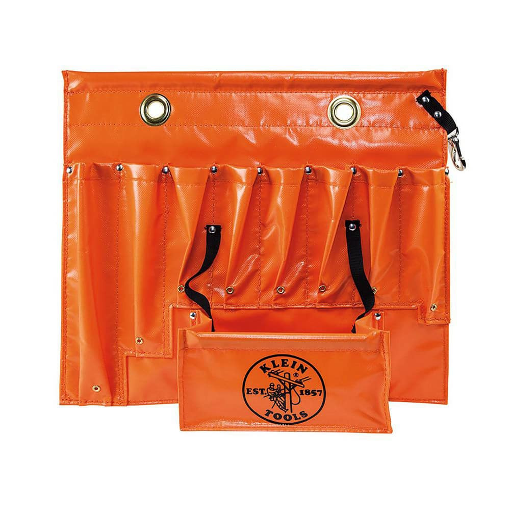 Klein Tools 51828 Tool Aprons & Tool Belts; Tool Type: Aerial Tool Apron ; Minimum Waist Size: 36 ; Maximum Waist Size: 44 ; Material: Vinyl ; Number of Pockets: 8.000 ; Color: Orange