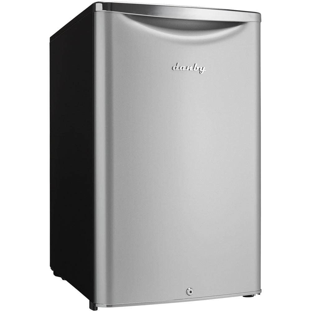 DANBY PRODUCTS LIMITED Danby DAR044A6DDB  4.4 Cu.ft. Compact Refrigerator - 4.40 ft³ - Auto-defrost - Reversible - 4.40 ft³ Net Refrigerator Capacity - Metallic - Chrome Handle, Glass Shelf