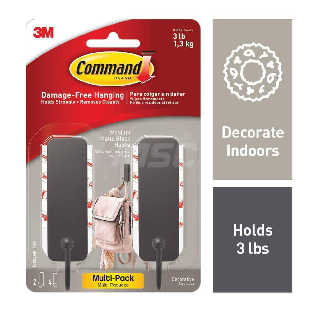 3M Storage Hook: Adhesive Back Mount, 1.3" Projection, 3 lb Load Capacity, Plastic 7100177289