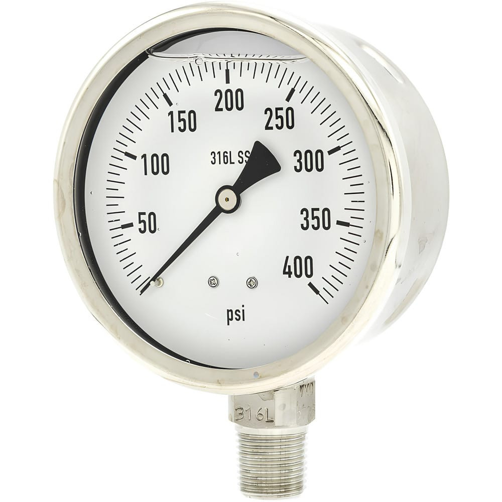 PIC Gauges PRO-301L-402I Pressure Gauges; Gauge Type: Industrial Pressure Gauges ; Scale Type: Single ; Accuracy (%): 1% full-scale ; Dial Type: Analog ; Thread Type: NPT ; Bourdon Tube Material: 316 Stainless Steel