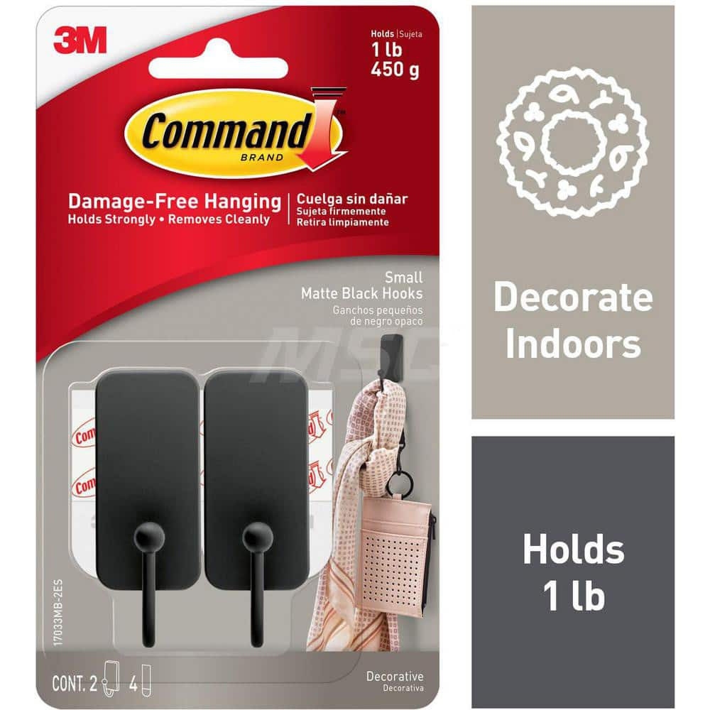 3M Storage Hook: Adhesive Back Mount, 0.625" Projection, 1 lb Load Capacity, Metal 7100242010